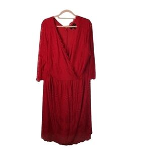 Lane Bryant red lace surplice cross over long sleeve dress